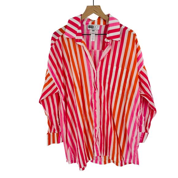 Beach Riot Alexa Striped Swim Cover Up Resort Shirt Long Sleeve Cotton Size PL - Picture 2 of 8
